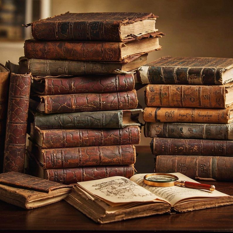 Altes Buch mit astronomischen Konstellationen, KI-generiert und bearbeitet